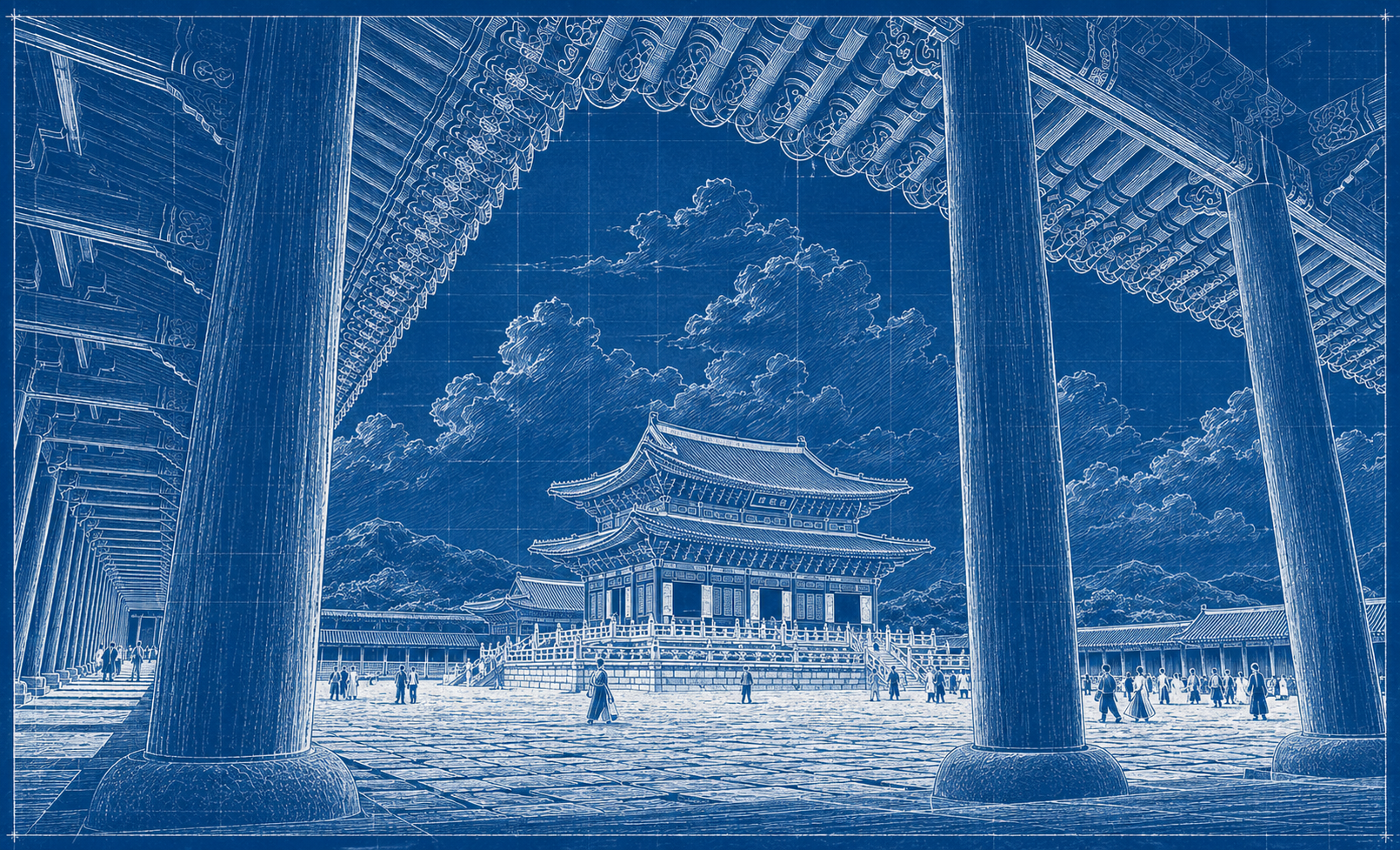 Gyeongbokgung Palace, Seoul — blueprint illustration